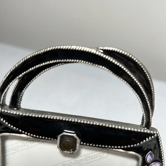 Vintage Metal with Purple Rhinestones Purse Shaped Picture Frame - Picture 4 of 6